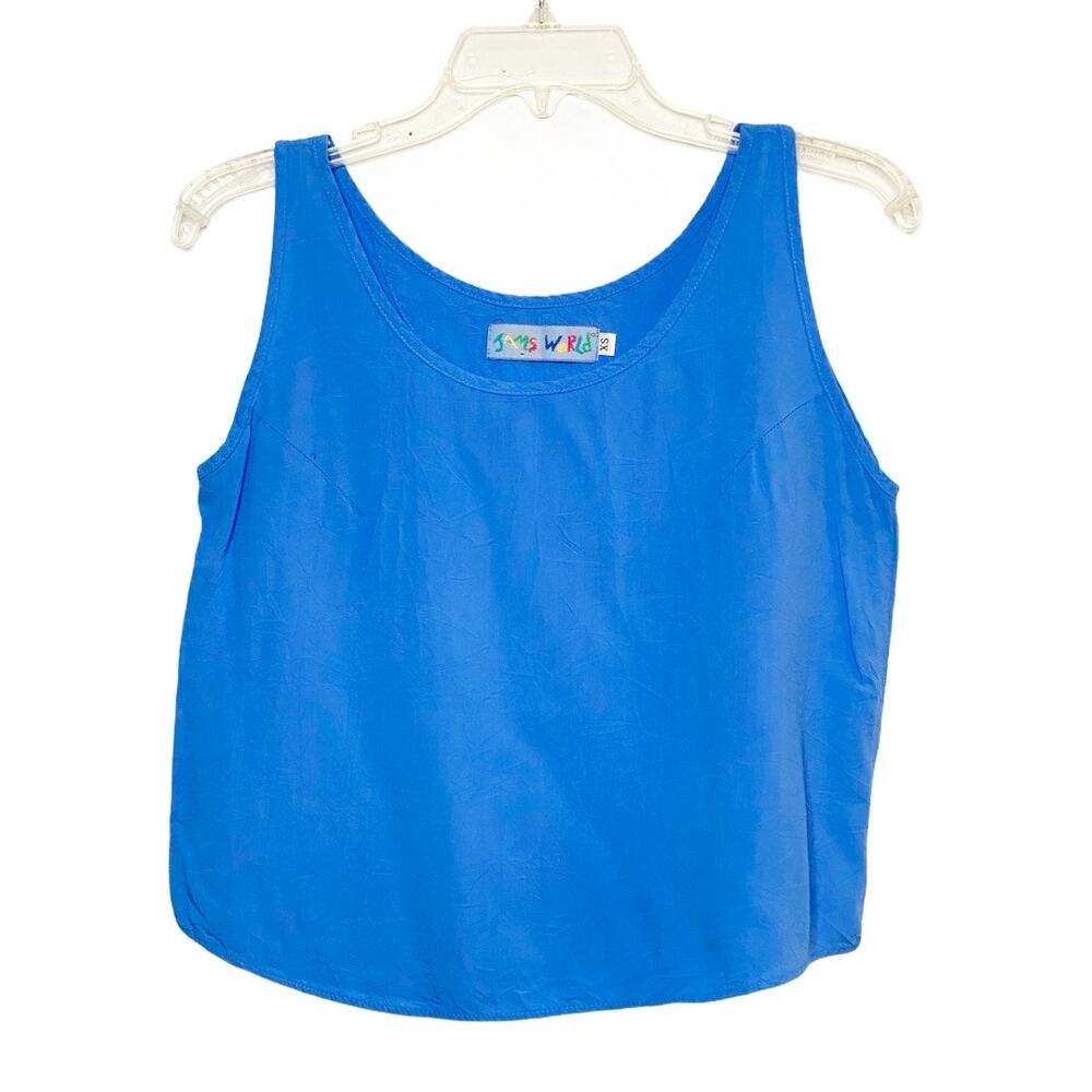 Jams World Women Solid blue Tank Cami Rayon Blouse Embroidered Logo Sz XS